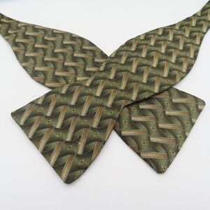 Beau Ties Bow Tie Green Yellow 2.5" Wide Self Tie Silk USA Hand Made